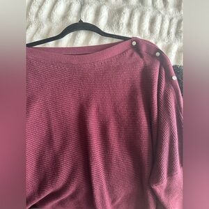 Simply Vera Vera Wang Off-Shoulder Button Detail Sweater - Wine